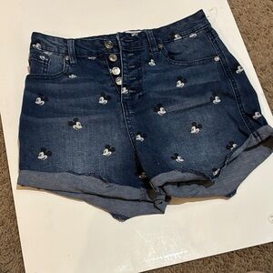 Women's Blue Denim Shorts with Mickey Print